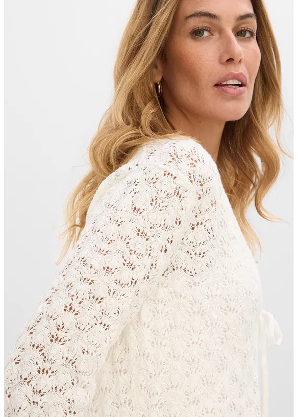 Strikkejakke med hullstrikk av 100% bomull, bonprix