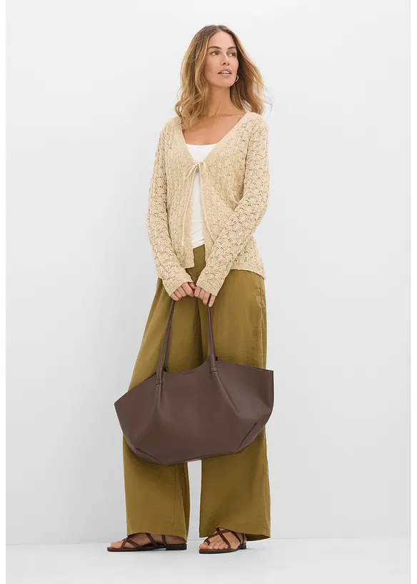 Strikkejakke med hullstrikk av 100% bomull, bonprix