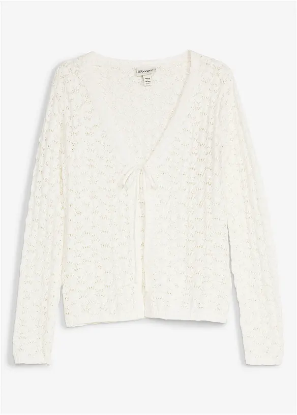 Strikkejakke med hullstrikk av 100% bomull, bonprix