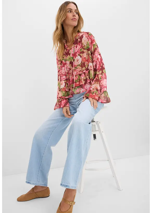 Chiffonbluse med volanger, bonprix