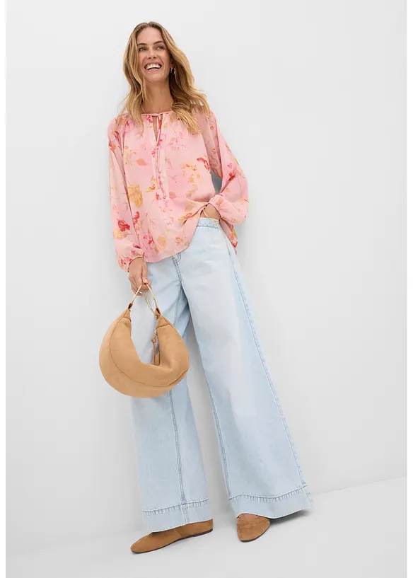 Chiffonbluse med knyteb&aring;nd, bonprix