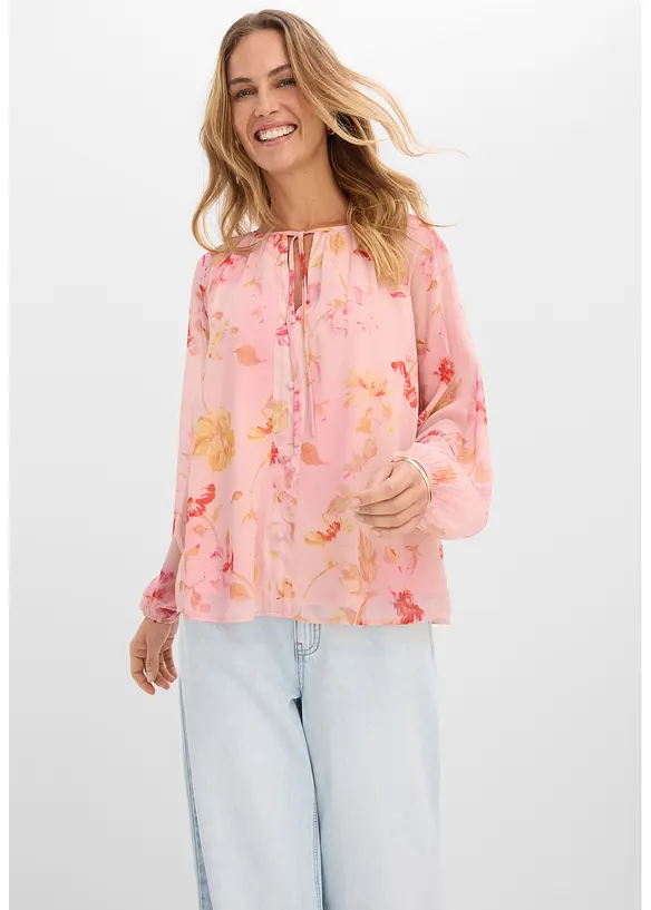 Chiffonbluse med knyteb&aring;nd, bonprix