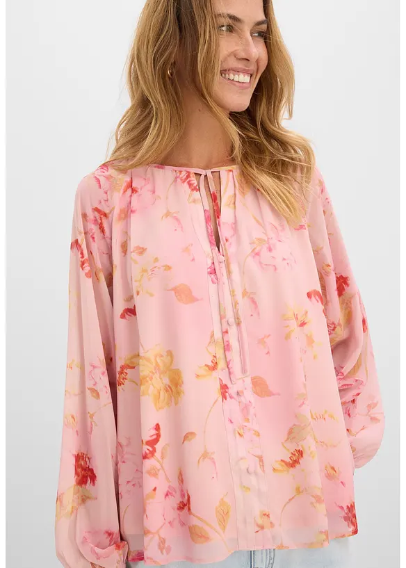 Chiffonbluse med knyteb&aring;nd, bonprix