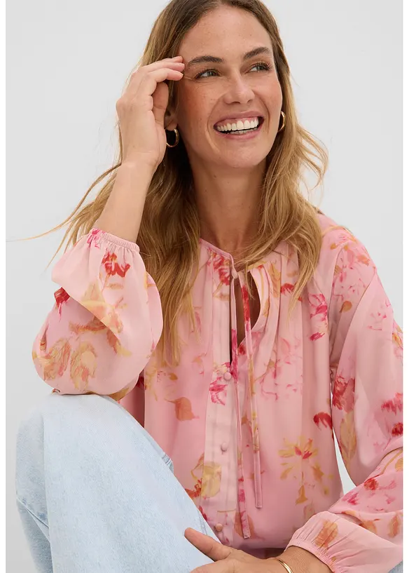 Chiffonbluse med knyteb&aring;nd, bonprix