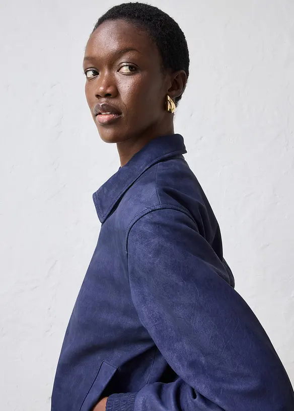 Skinnjakke i semsket skinn og bomberjakkestil, bonprix