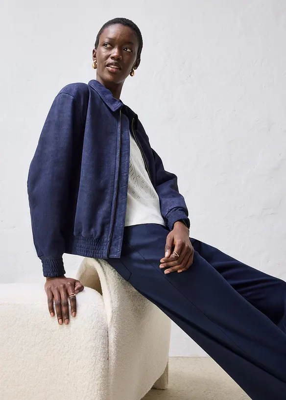 Skinnjakke i semsket skinn og bomberjakkestil, bonprix