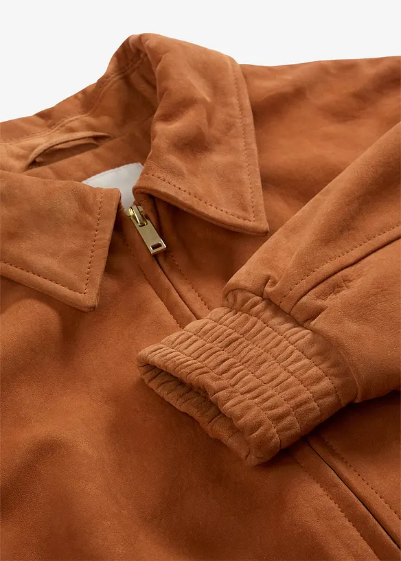 Skinnjakke i semsket skinn og bomberjakkestil, bonprix