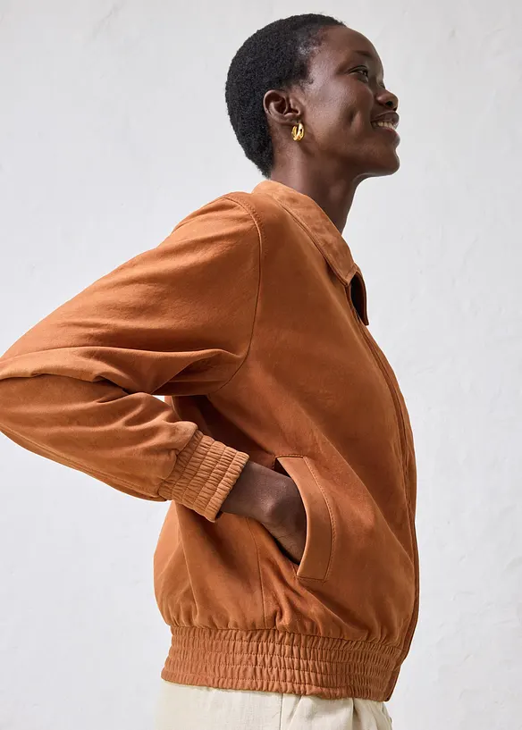 Skinnjakke i semsket skinn og bomberjakkestil, bonprix