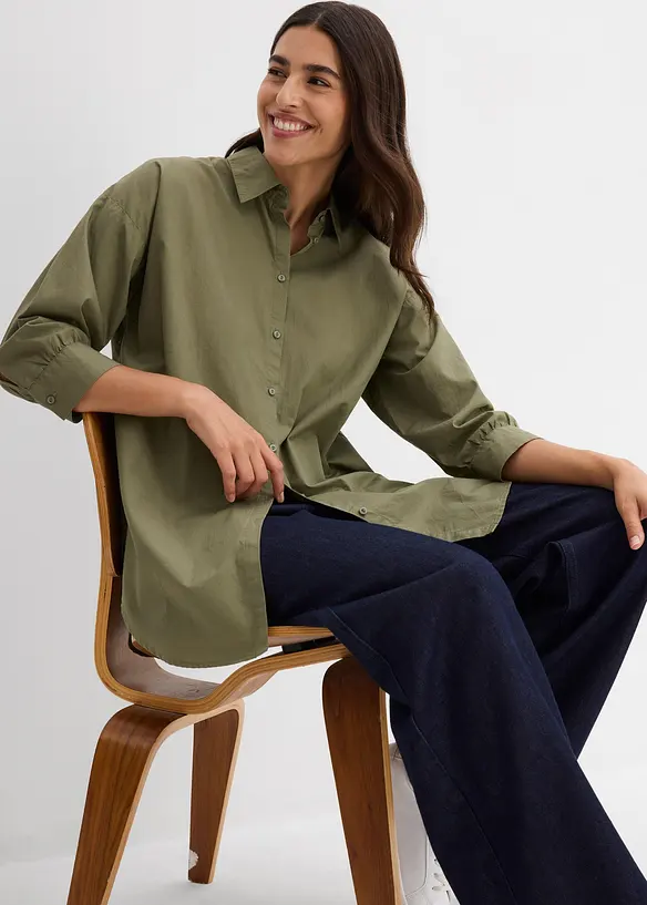Oversized skjorte i bomull med 3/4-lange ermer, bonprix