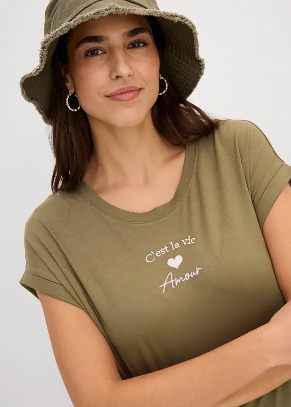 Jerseykjole med broderi i viskose med elastan, bonprix