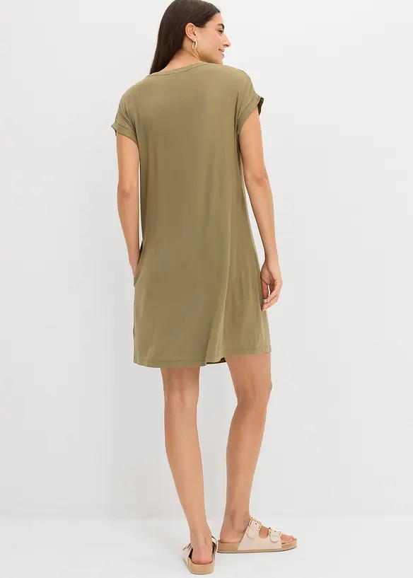 Jerseykjole med broderi i viskose med elastan, bonprix