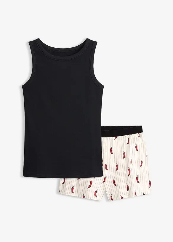 Kort pyjamas med ribbet singlet, bonprix
