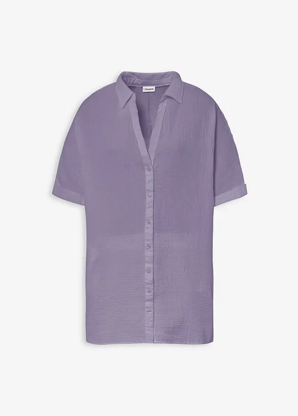 Oversized, lang skjorte i myk bomullsmusselin, bonprix
