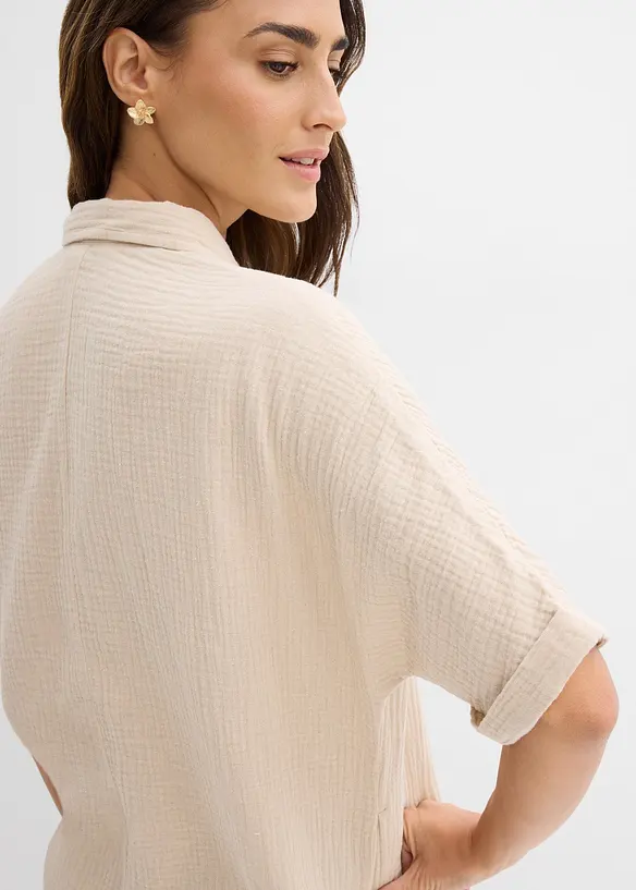 Oversized, lang skjorte i myk bomullsmusselin, bonprix