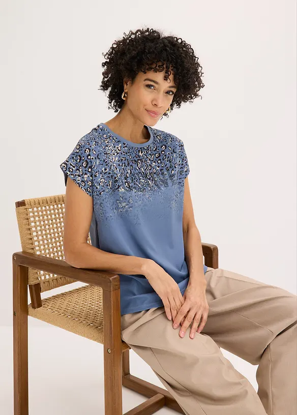 Topp med vevd innfelling og glitterstener, bonprix