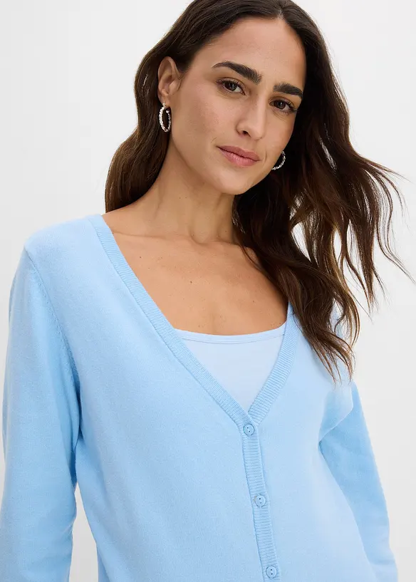 Finstrikket cardigan med knappestolpe, bonprix