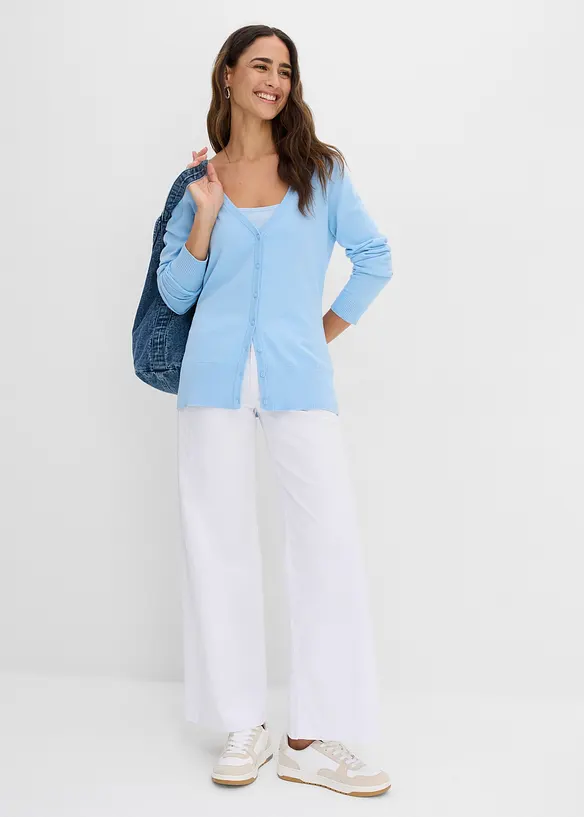 Finstrikket cardigan med knappestolpe, bonprix