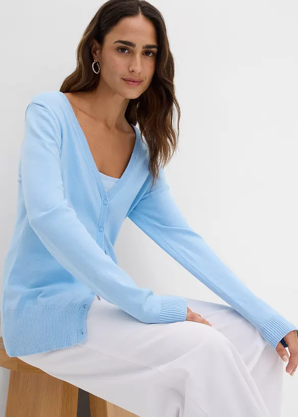 Finstrikket cardigan med knappestolpe, bonprix