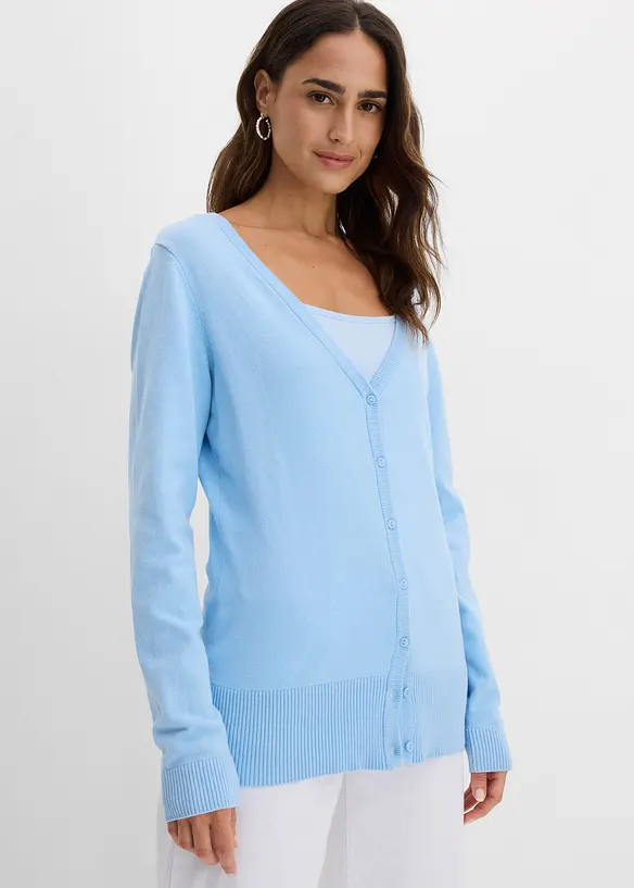 Finstrikket cardigan med knappestolpe, bonprix