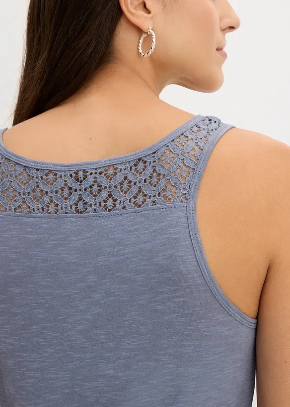 Trikotkjole i bomull med blonder, bonprix