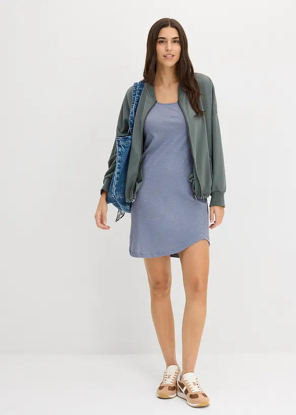 Trikotkjole i bomull med blonder, bonprix