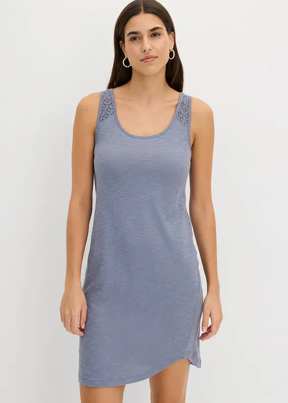 Trikotkjole i bomull med blonder, bonprix