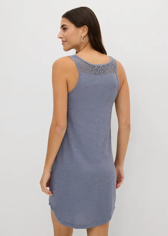 Trikotkjole i bomull med blonder, bonprix