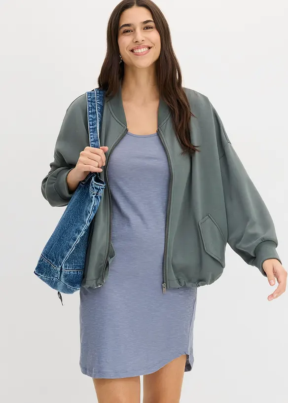 Trikotkjole i bomull med blonder, bonprix