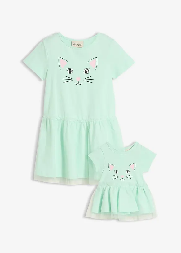 Jerseykjole og dukkekjole i 100% &oslash;kologisk bomull (2-delt sett), bonprix