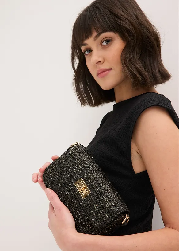 Skulderveske i str&aring;look med glittertr&aring;der, bonprix