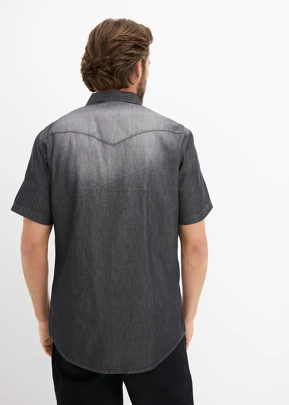 Kortermet skjorte i denim i &oslash;kologisk bomull, Slim Fit, bonprix