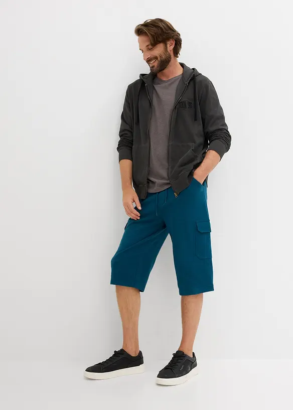 Lang cargo-bermudashorts i 100% bomullstrikot, Regular fit, bonprix