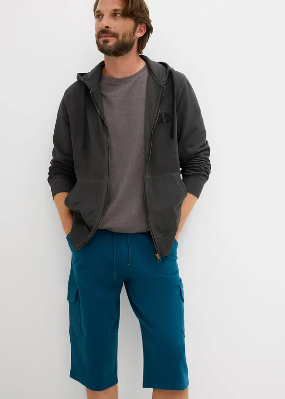 Lang cargo-bermudashorts i 100% bomullstrikot, Regular fit, bonprix