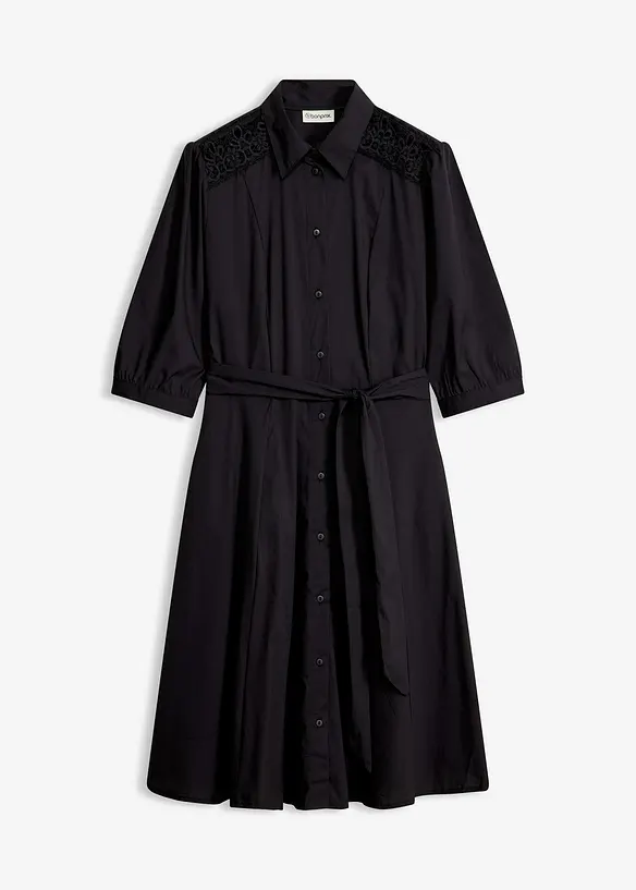 Skjortekjole med blonder og knytebelte, bonprix