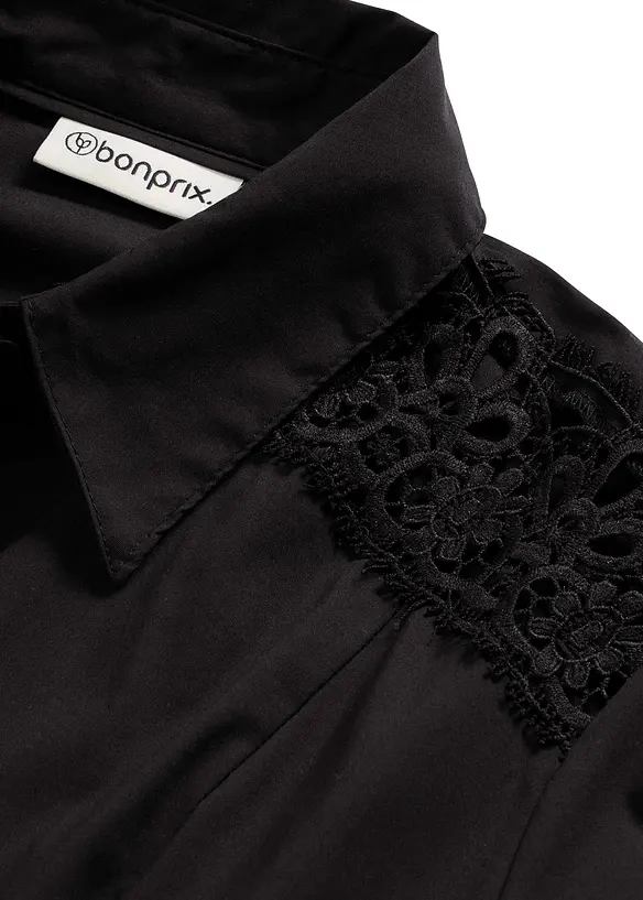 Skjortekjole med blonder og knytebelte, bonprix