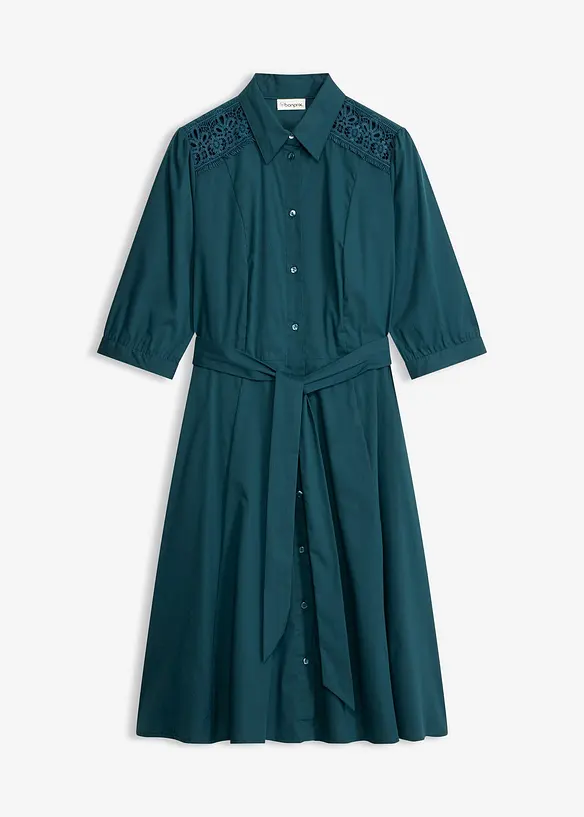 Skjortekjole med blonder og knytebelte, bonprix