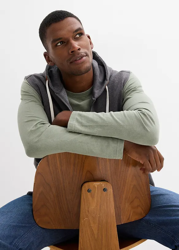 Sweatvest med hette i myk bomullsmiks, bonprix