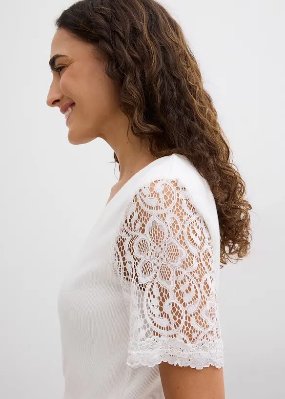 Ribbet topp i bomull, bonprix