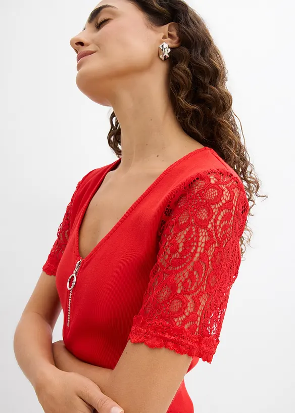 Ribbet topp i bomull, bonprix