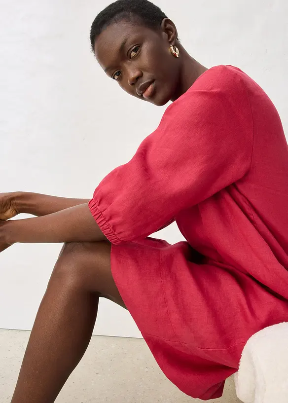 Kjole i 100% lin, 3/4-lange ermer, bonprix