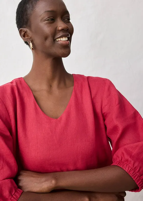 Kjole i 100% lin, 3/4-lange ermer, bonprix