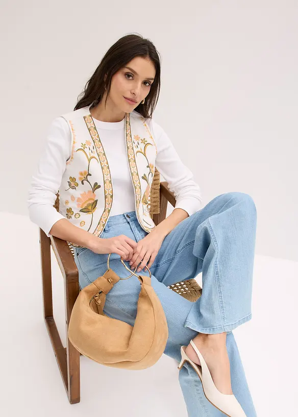 Brodert vest av luftig linmiks, bonprix