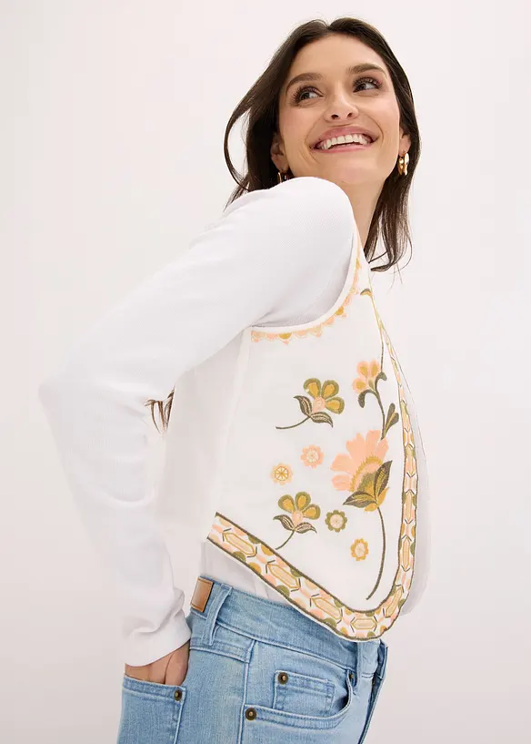 Brodert vest av luftig linmiks, bonprix