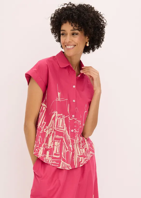 Oversized, kortermet skjorte i bomullspoplin, bonprix