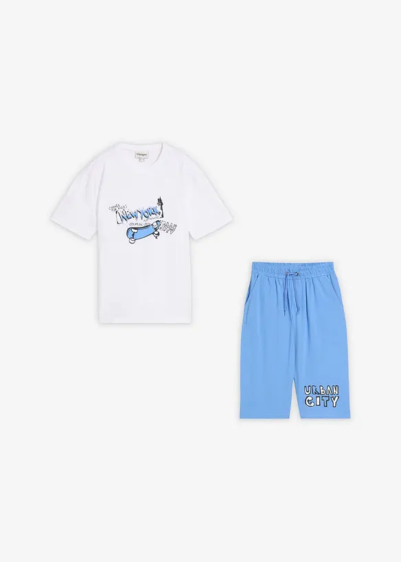 Loose fit-T-skjorte og lang jersey-bermudashorts i 100% &oslash;kologisk bomull (2-delt sett), bonprix