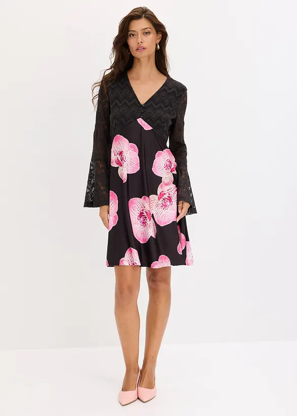 Jerseykjole med blonder, bonprix