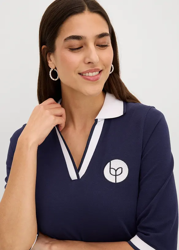 Knelang frott&eacute;kjole med krage, bonprix