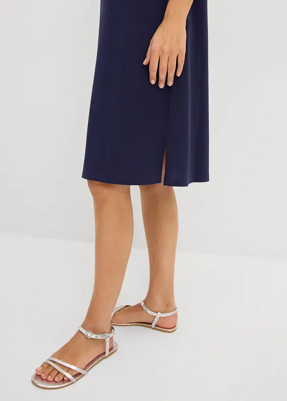 Knelang frott&eacute;kjole med krage, bonprix