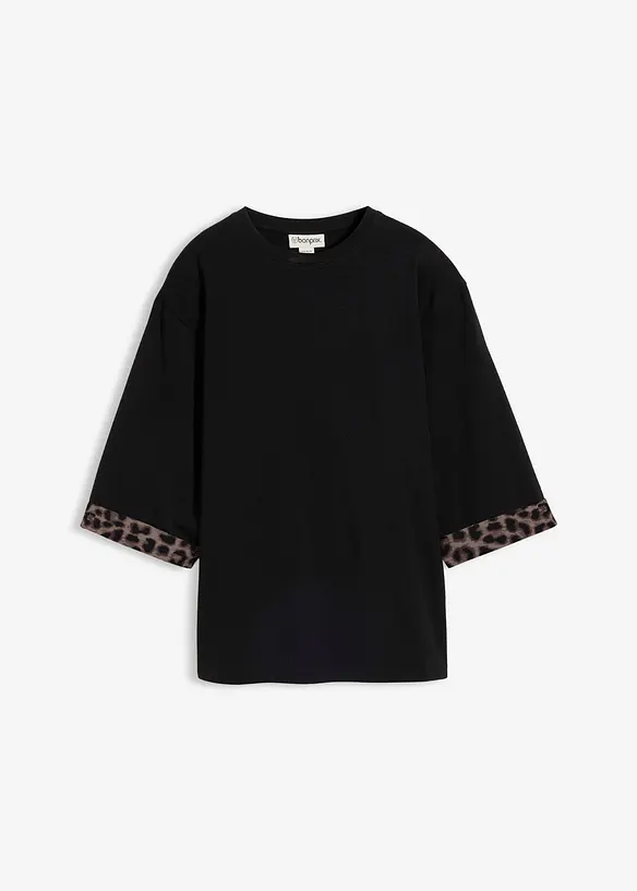 Sweatshirt i bomullsmiks med leopardm&oslash;nster p&aring; ermekanten, bonprix