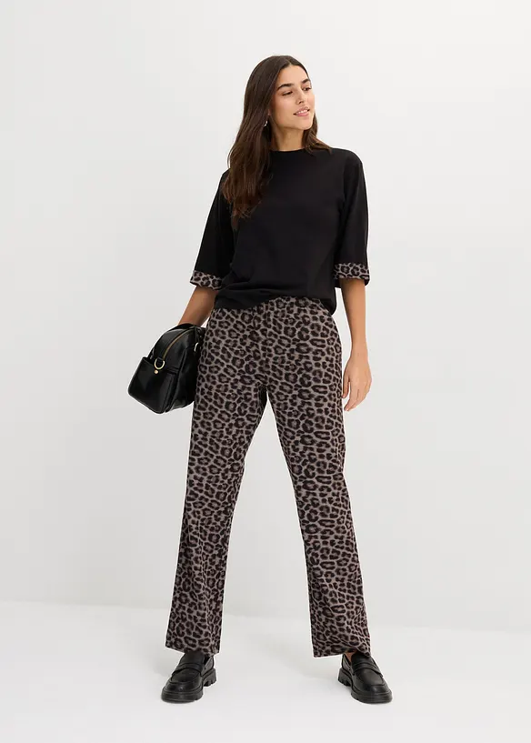 Sweatshirt i bomullsmiks med leopardm&oslash;nster p&aring; ermekanten, bonprix